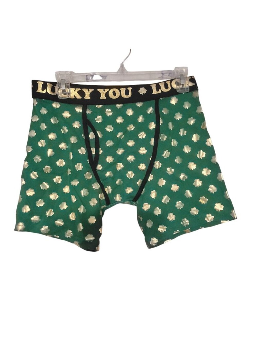 Lucky You Small Green Boxer Briefs Gold Shamrocks Bioworld Cotton/Spandex Blend